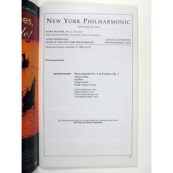 New York City Philharmonic Stagebill 2000 Lincoln Center Mendelssohn Celebration - Picture 6 of 9